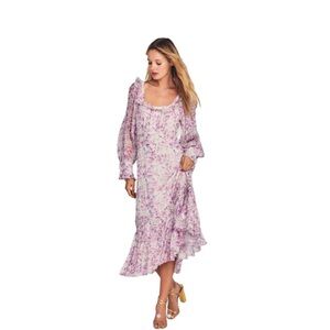 LoveShackFancy Julio Silk Midi Dress Magenta Starlight Color Size XS- NWT